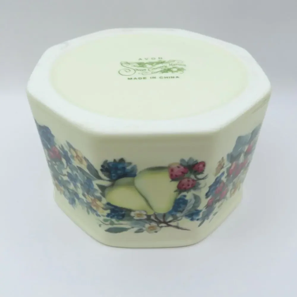 Vintage Avon Sweet Country Harvest Ceramic Covered Small Canister w/ Pear Finial